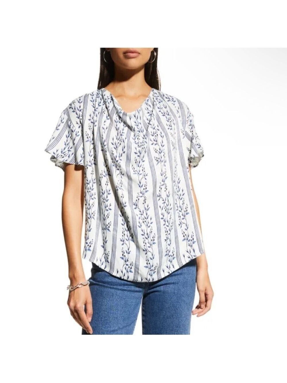 NWT Harshman Despina Blouse Floral Blue Size XS